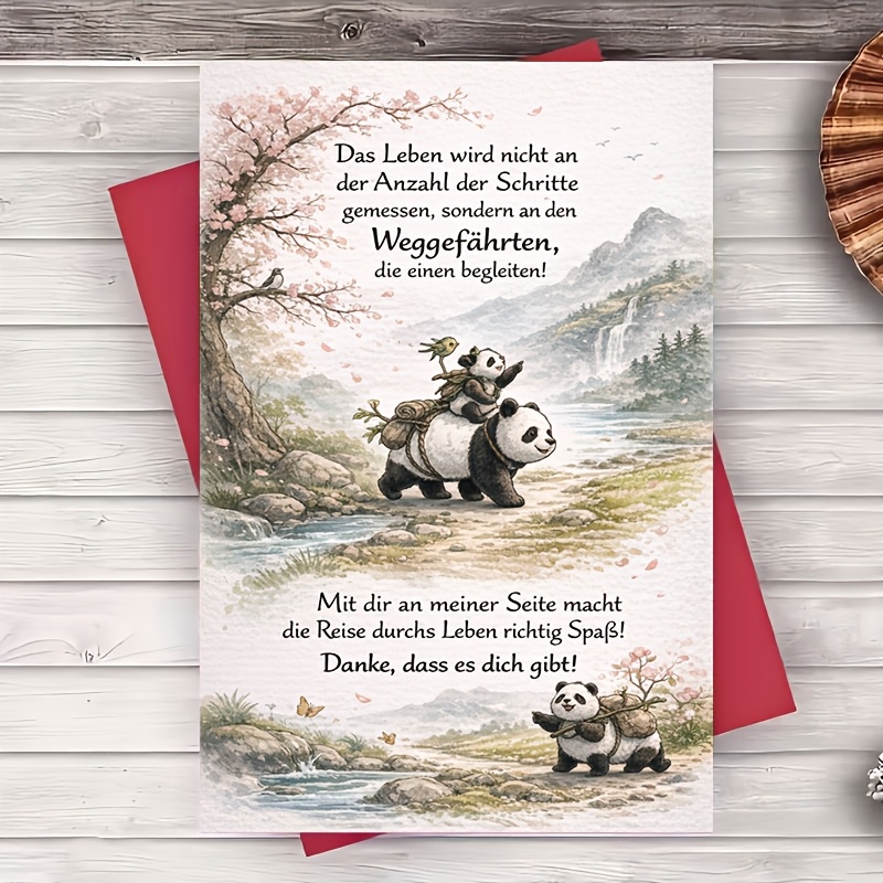 TEMU 1 Envelope And 1 Greeting Card Panda Friendship Greeting Card Scenic Nature Artwork Thank You And Appreciation Card For Friend Partner Colleague