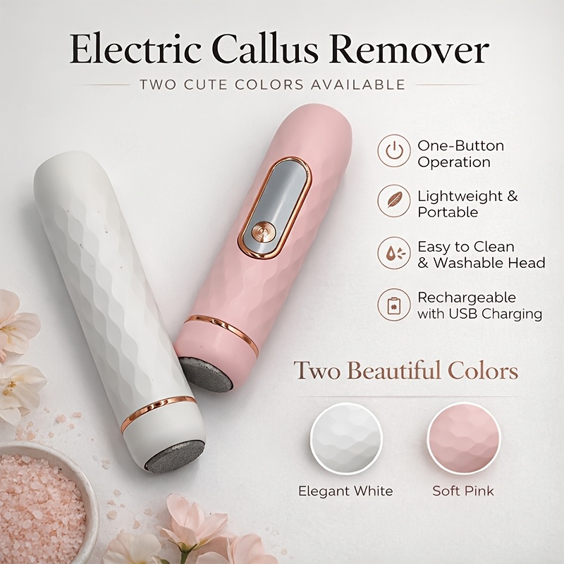 Electric Foot File, Automatic Callus Remover, Portable Electric Pedicure Device with One-Button Control for Hard and Cracked Skin, Rechargeable and Replaceable Heads, Pedicure Kit for Men and Women with Cracked Heels and Dead Skin, Christmas Gift