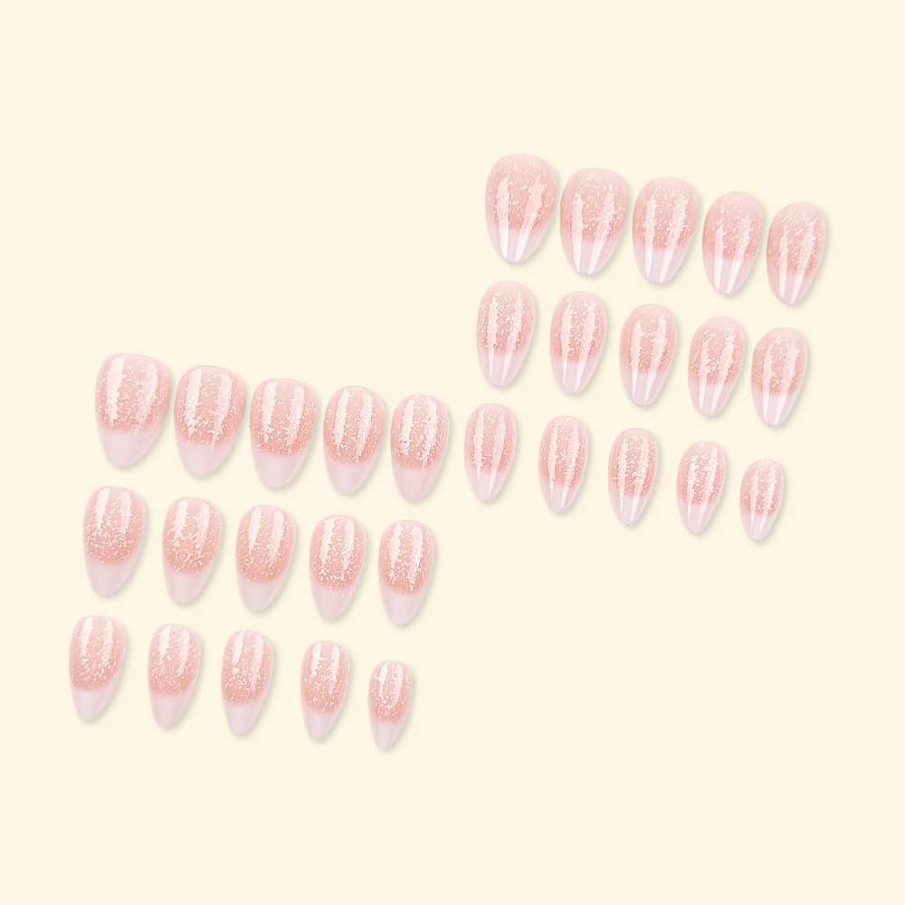 30pcs Short Almond Press On Nails Glossy Nails White French Tips Artificial Reusable False Nails For Women And