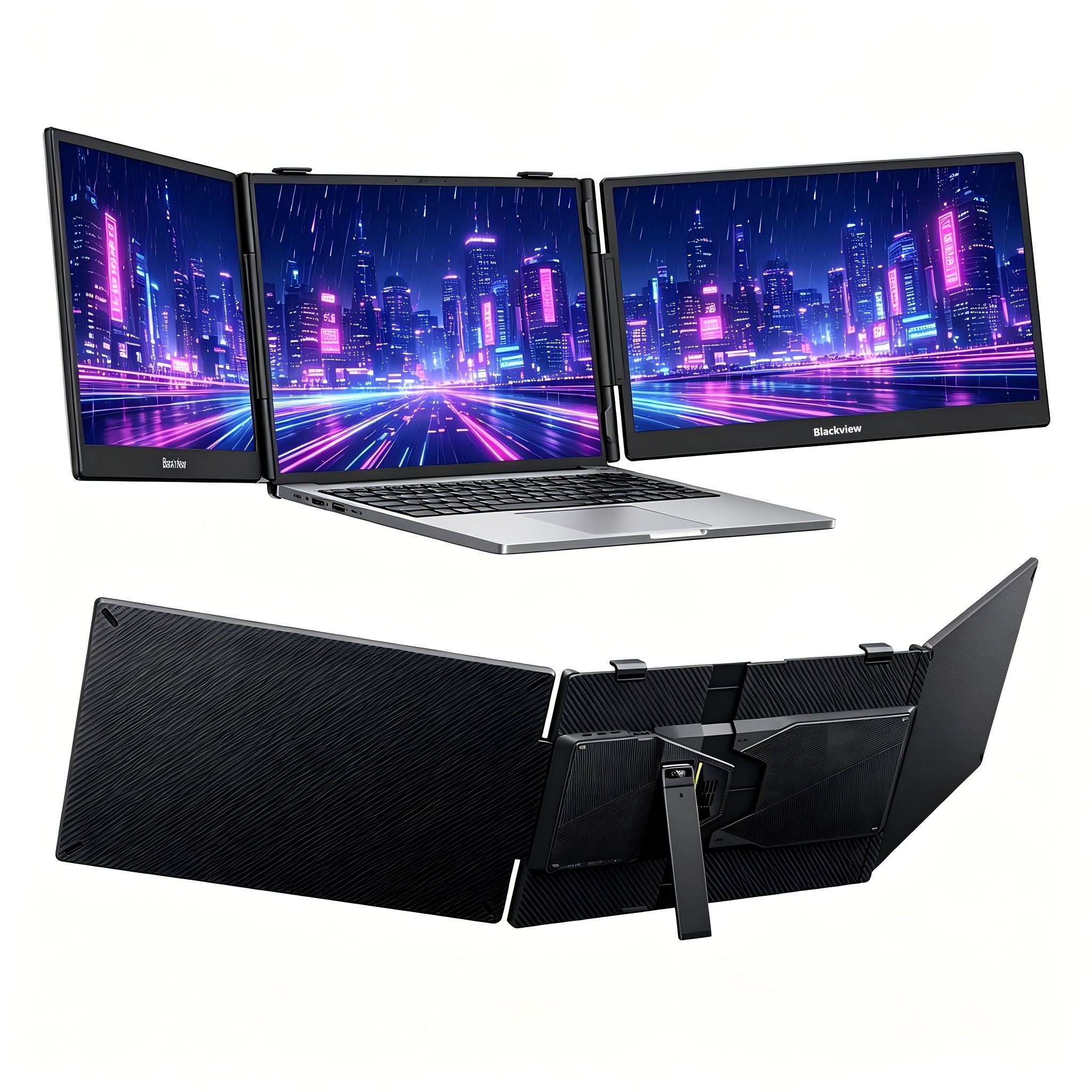 TEMU Extensor de pantalla para portátil Blackview, monitor triple portátil de 14" 1080P FHD IPS, monitor dual de viaje ultrafino para portátiles de