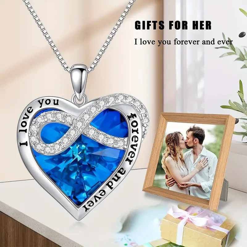 Fashion Love Blue Crystal Pendant Necklace Ladies Necklace - Temu