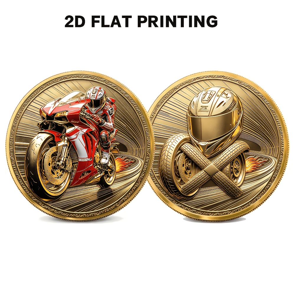 TEMU 1pc, Pièce Commémorative 2D à Impression Plate avec Thème de Course de Moto, Matériau en . Symbolisant la Vitesse, , la des et l'Esprit Libre