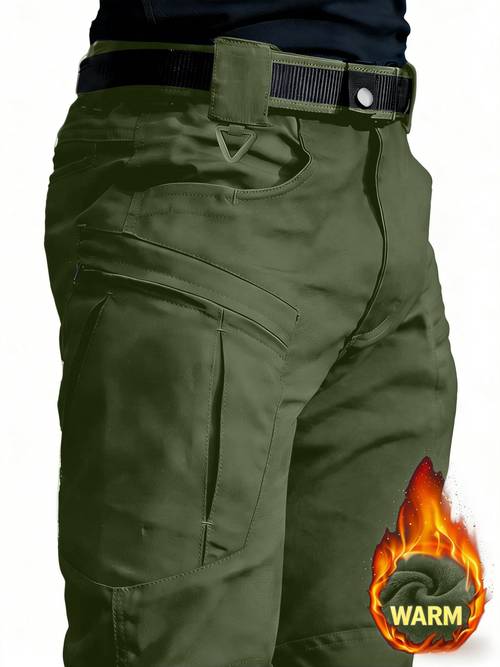 mens lined cargo pants for winter new multi functional pockets softshell stretch warm fabric windproof durable tear resistant suitable for middle aged and elderly outdoor hiking travel snowy weather no belt