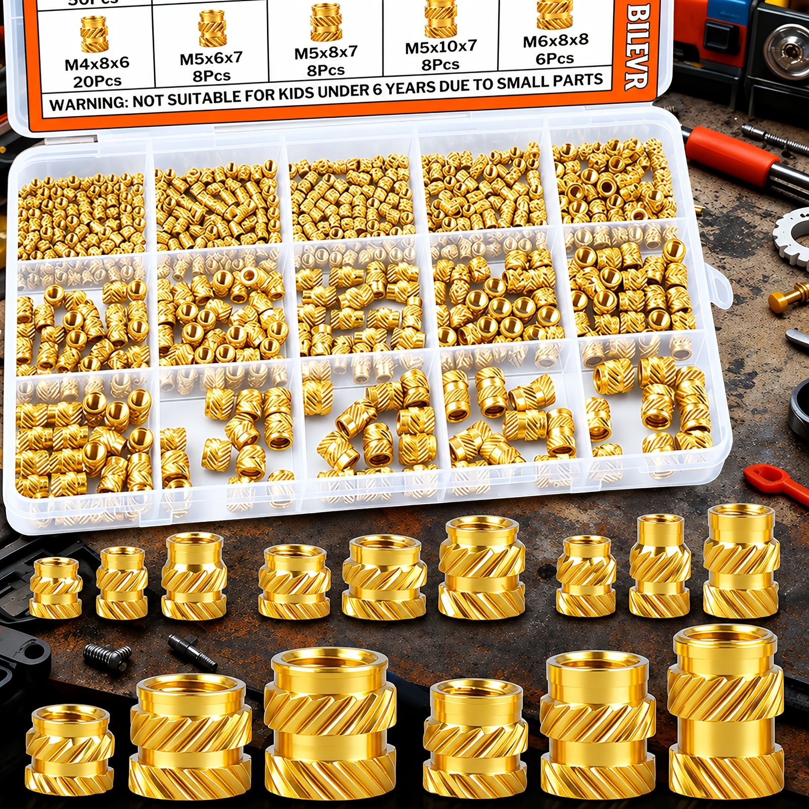 TEMU Kit d'inserts filetés en laiton de qualité supérieure, 400 pièces, M2, M2.5, M3, M4, M5, M6, filetage interne métrique, écrous à insert moletés,