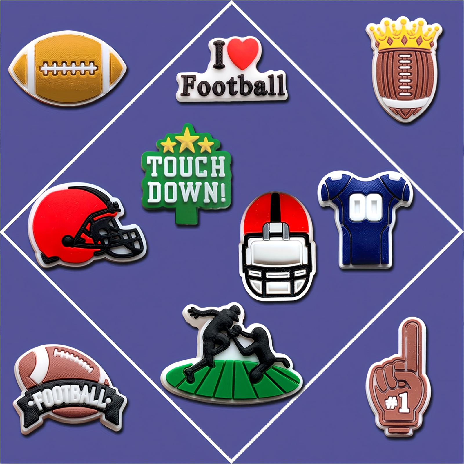TEMU Ensemble de 10 breloques de chaussures à thème de football cartoon, adaptées pour chaussures, sacs, bracelets et accessoires - Accessoires