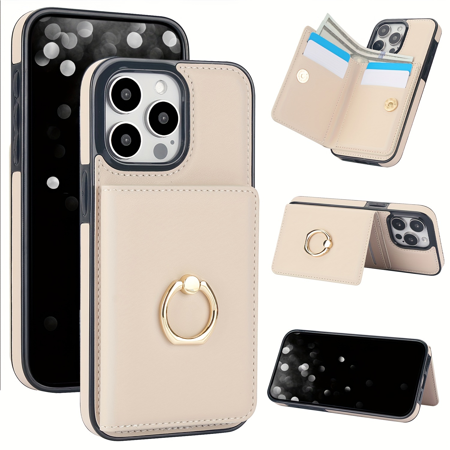 AWQUER Faux Leather Wallet Case Designed for iPhone Models 16E, 16, 15, 14, 13, 12 Mini, 11 Pro, X, XS Max, XR, 8, 7 Plus, SE, 5G from 2023 And 2020, Featuring a Finger Ring Holder, Card Slot, And Magnetic Stand.