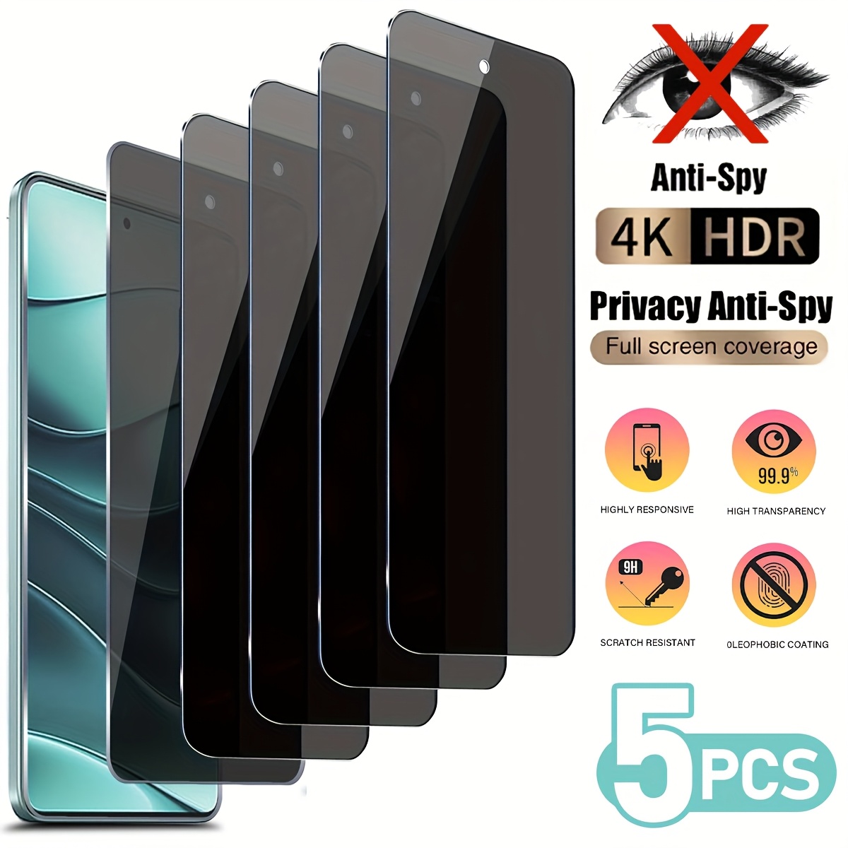 E-shop 5-teiliges Sichtschutz-Tempered-Glas-Schutzfolie kompatibel mit Redmi Note 14 13 Pro 4G 5G 12 Pro Plus 11 11S 10 10S Pro Xiaomi Mi 14T 13T Pro