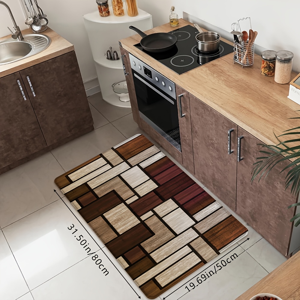 TEMU 1pz Tappeto da Cucina Moderno e Marrone Scuro Geometrico con Stampa Color Block, Set Tappetini da Cucina, Tappeto Decorativo per Bagno, Tappeto