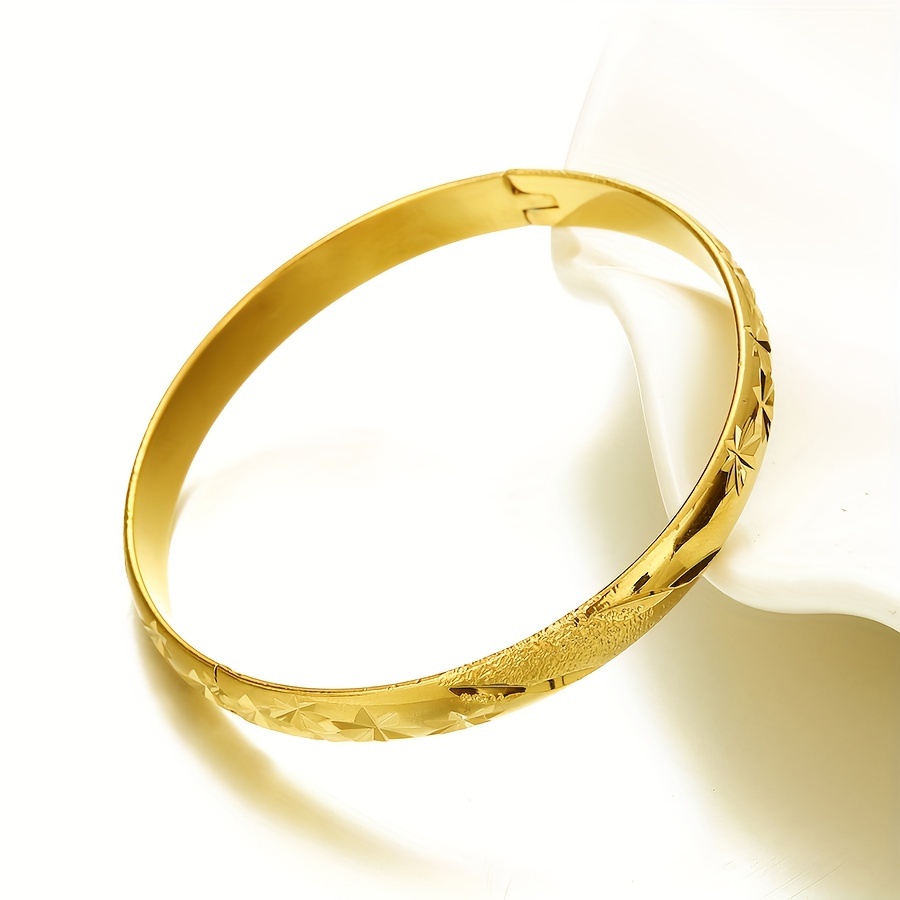 TEMU Vintage Tribal 24k Plated Openable Bangle - Copper Material, No Mosaic, Ideal For Daily Wear & Gifts - Middle East Dubai Style Fashion Women's Cuff Bracelet (set Of 1)