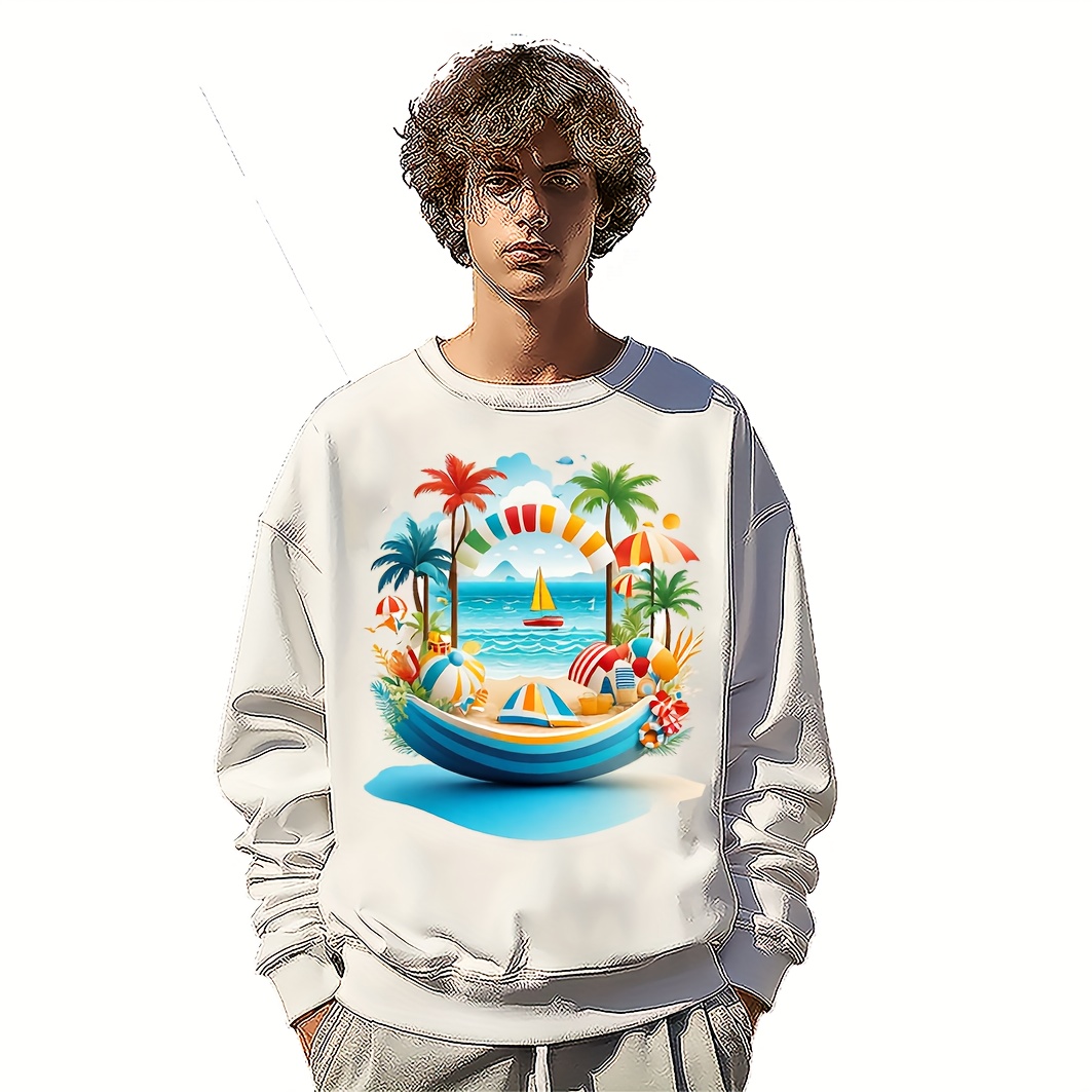 Ocean Coconut Trees Beach Boat Stickers Men Suitable T - Temu