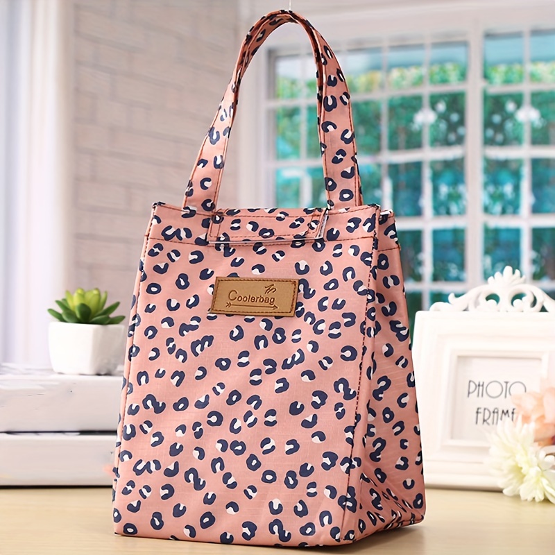 

Chic Leopard Print & Letter Patch Lunch Bag - Portable, Insulated Oxford Fabric Bento Box Carrier For Outdoor Picnics