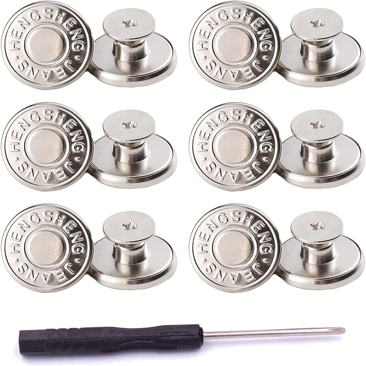 16 Sets Of Silvery Jeans Button Replacement Set, 17mm Seamless Metal Button Repair Kit, Unfortunately Detachable Denim Button Replacement Combination, Threaded Rivets