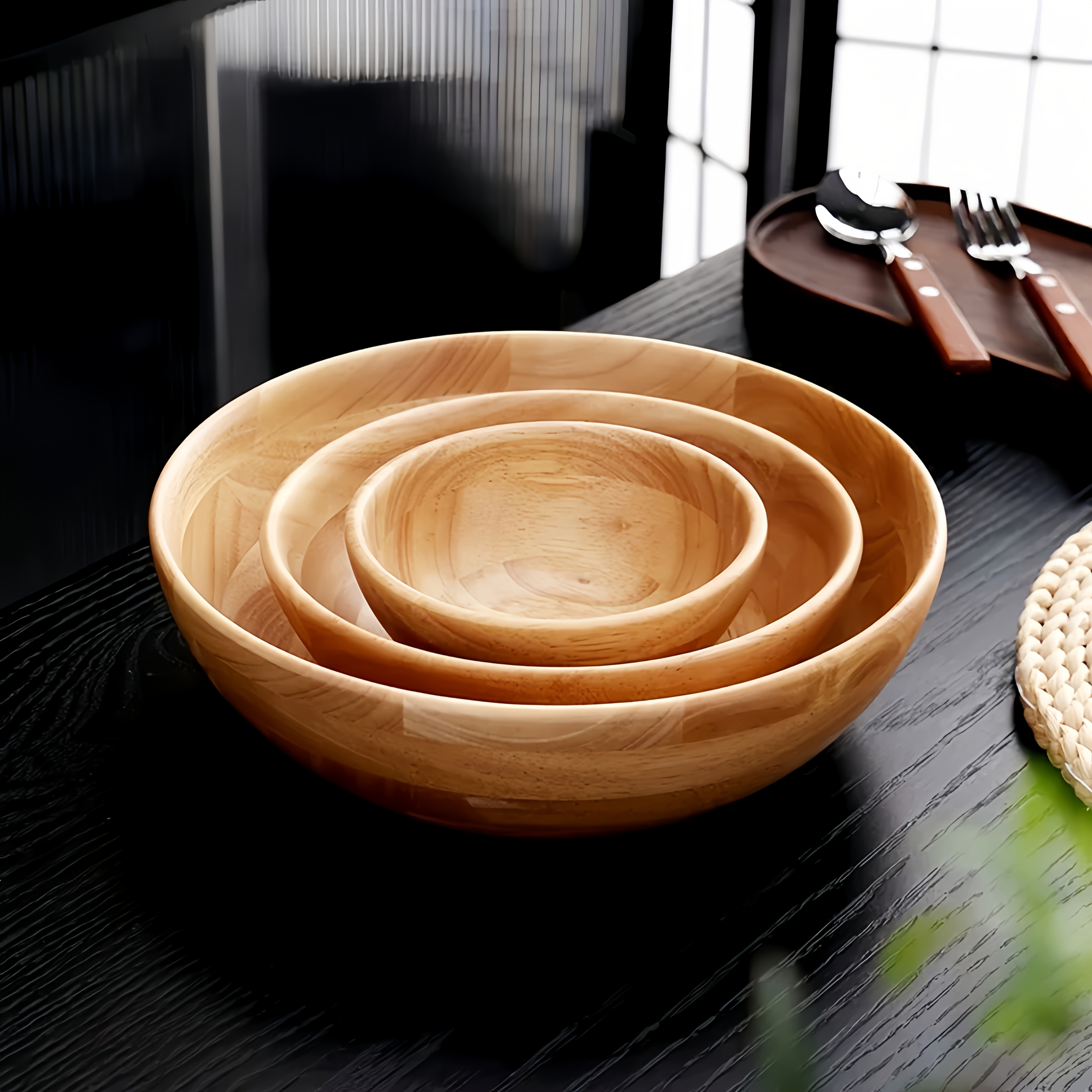 Tazón Grande de Madera Maciza Estilo Japonés para la Cocina, Ideal para Mezclar Verduras, Preparar Masas y Ensaladas de Frutas. Accesorio de Cocina Ideal para Hoteles y Hogares, Sirve como Tazón para Mezclar o Tazón para Sopa