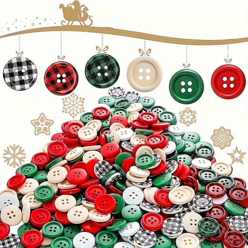 

40pcs Art Christmas Buttons, 4-hole Round Decorative Sewing Buttons For Diy Holiday Stocking Decor, No Feather, Non-electric Craft Supplies