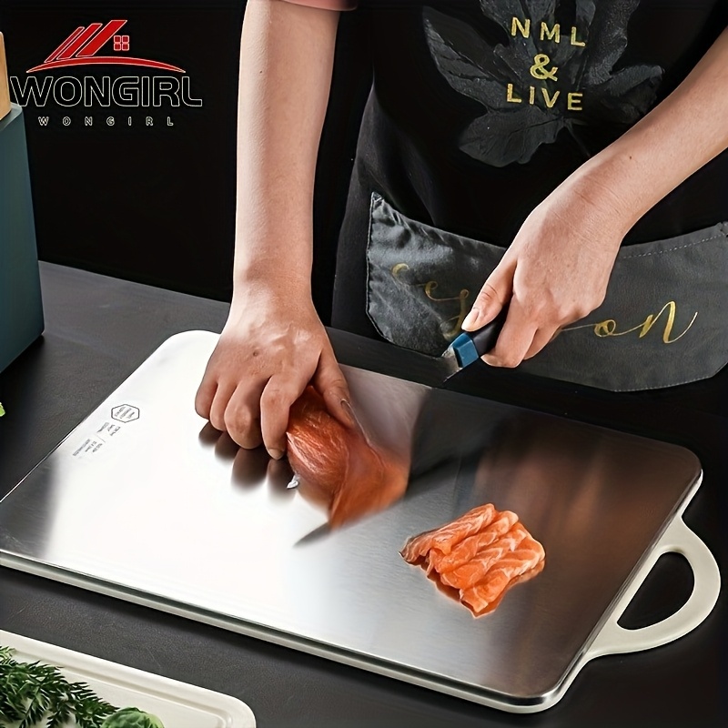professional dual sided stainless steel cutting board   non slip easy to clean durable for meat vegetables chopping kitchen essential for   food preparation chefs home cooks Product details 1