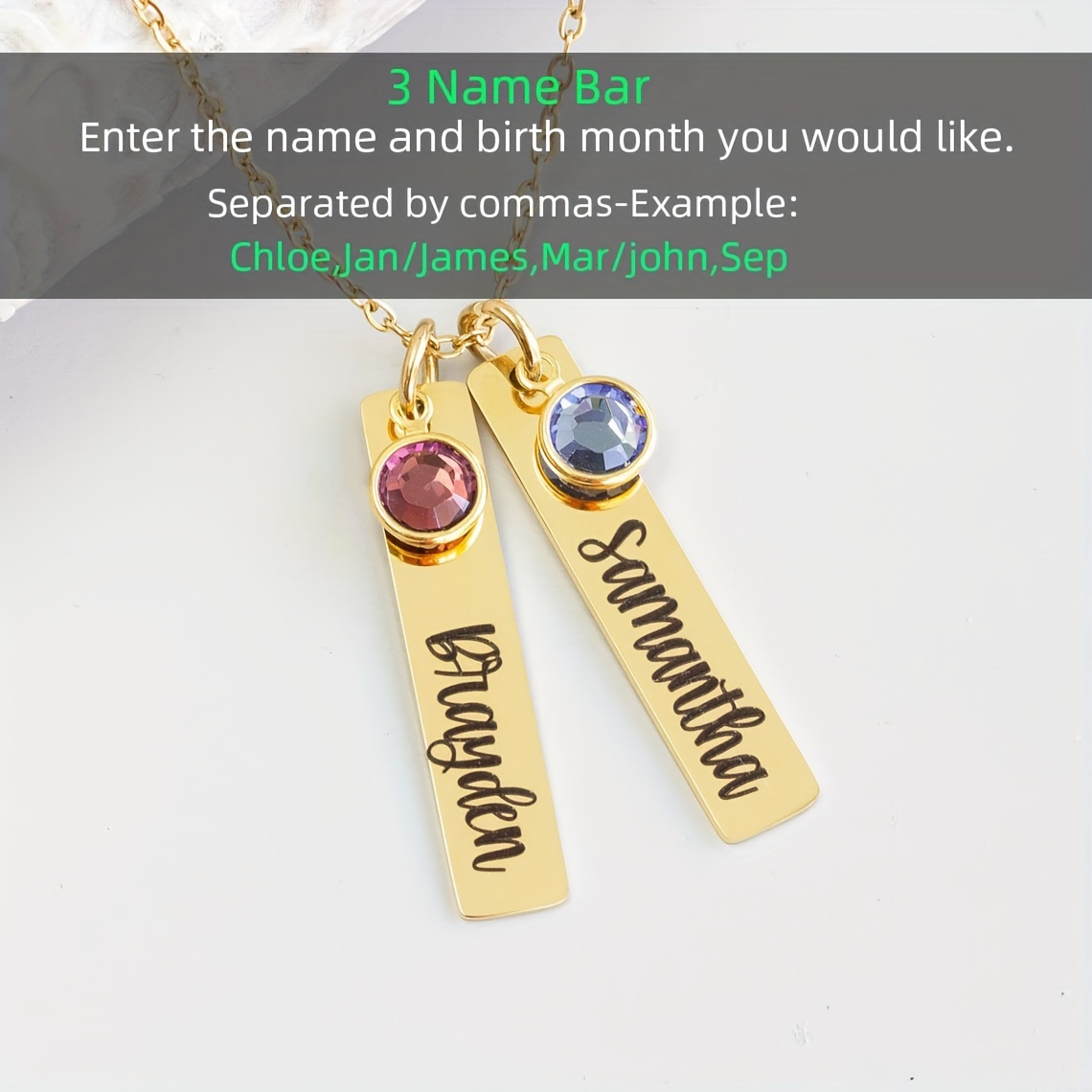 TEMU Customized Birthstone Necklaces With 3 Names For Mom And Grandma, Featuring Personalized Engravings Of Family Names, Perfect As A Jewelry Gift
