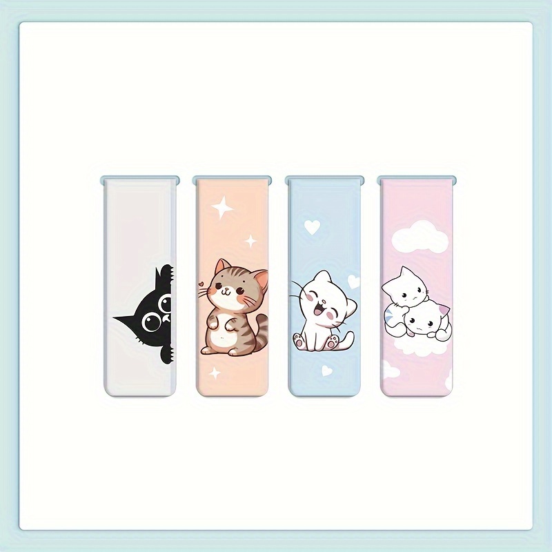 Image of 4pcs Whimsycat Magnetic Bookmarks, Cardboard Page Markers With Cute Cat Designs, Strong Magnet Clips For Students And Teachers, Reading Accessories
