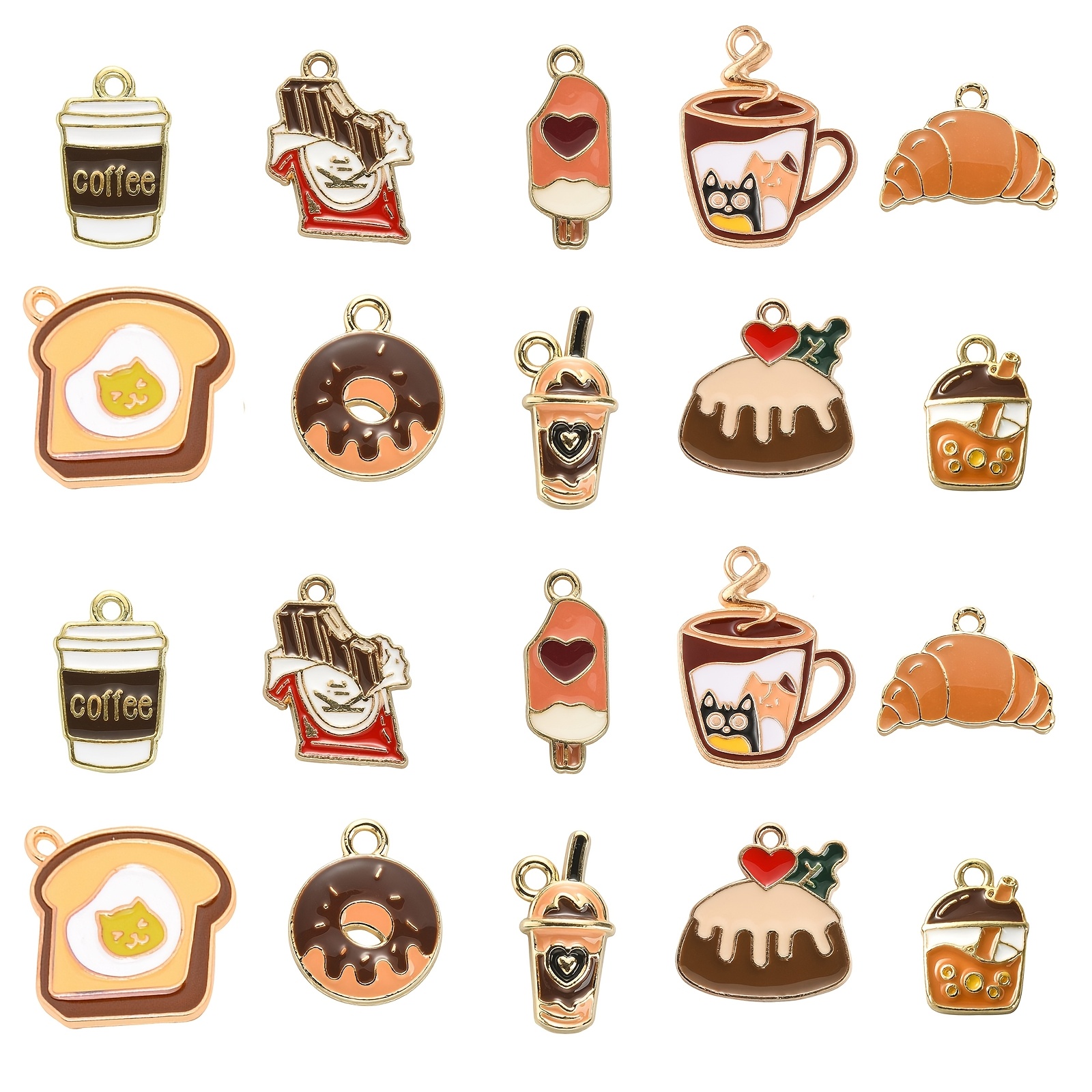 

50pcs 10 Styles Creative Coffee -cream Bread Dessert Enamel Charms Assorted Lot For Diy Necklace Bracelet Earrings Keychain Bag Decoration Jewelry Making