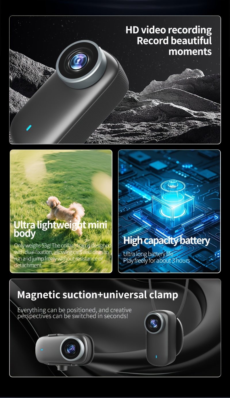 4K Ultra HD Thumb Action Mini Camera, Bike And Motorcycle Recorder, Built-In Hotspot Wifi, Wearable Action Camera, Magnetic Design, Compact And Lightweight, Easy to Install, Outdoor Travel, Sports And Pet Camera
