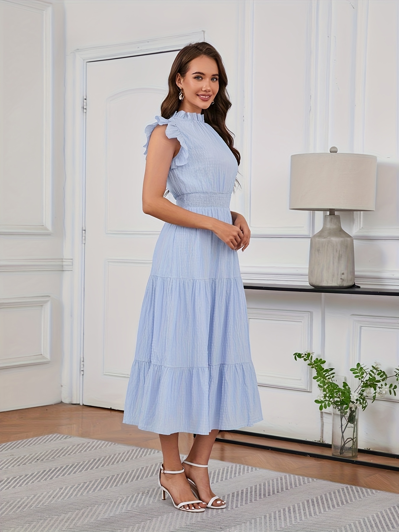 casual summer blue dress Msjuheg Sundress Floral Dress Blue Dress Women Casual Dresses for Women Summer Dresses for Women 2024 Polyester Spandex Navy Xxl