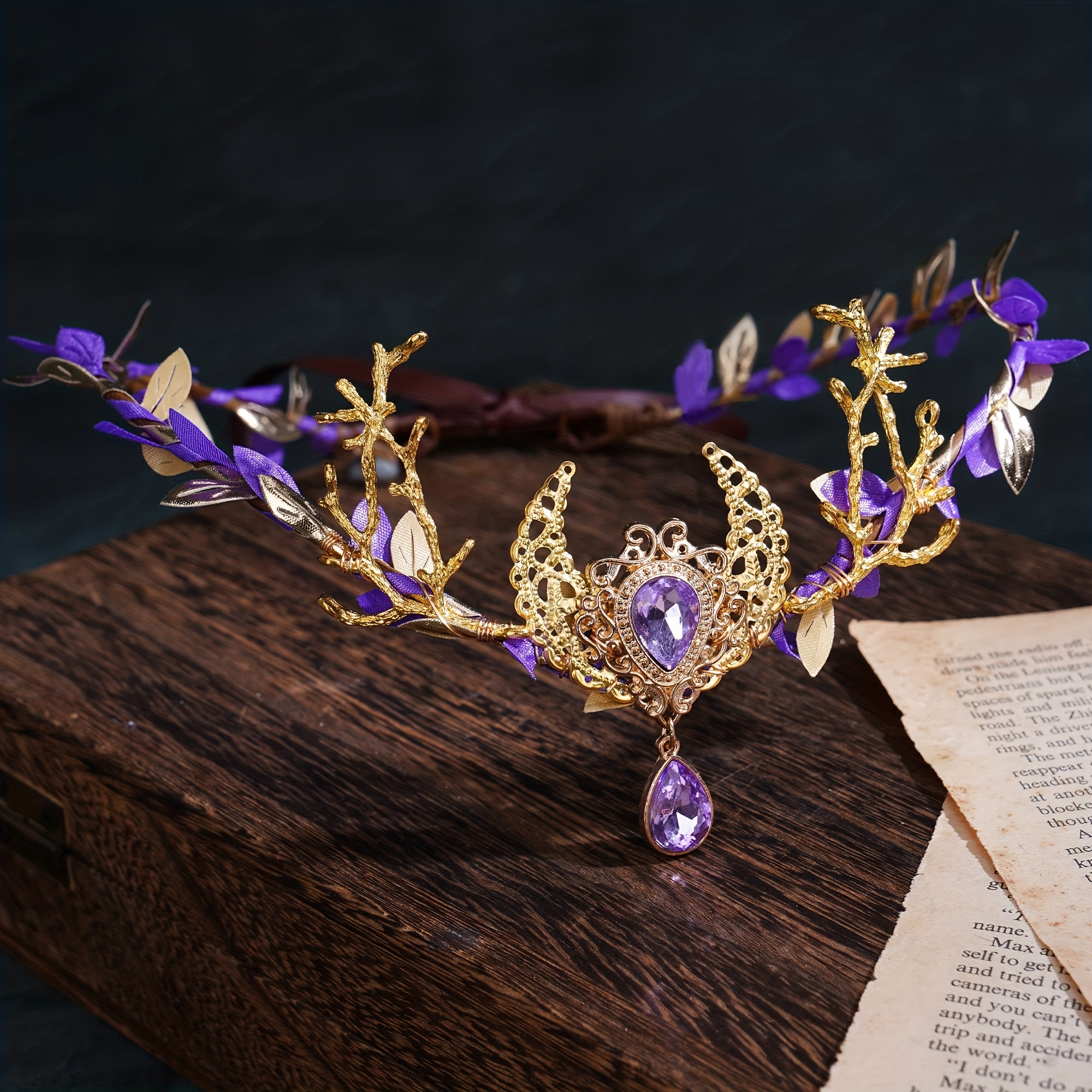 TEMU Accessoire de Tête de - Couronne de Fleurs Violettes pour Femmes, Accessoire pour Cosplay, Fête d'Halloween ou Soirée