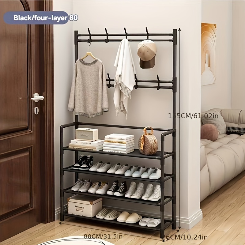 80cm 31 49in wide metal entryway shoe rack with 8 hooks multi functional storage for shoes scarves and hats suitable for   living rooms and bedrooms   and portability no wood no electricity required details 2