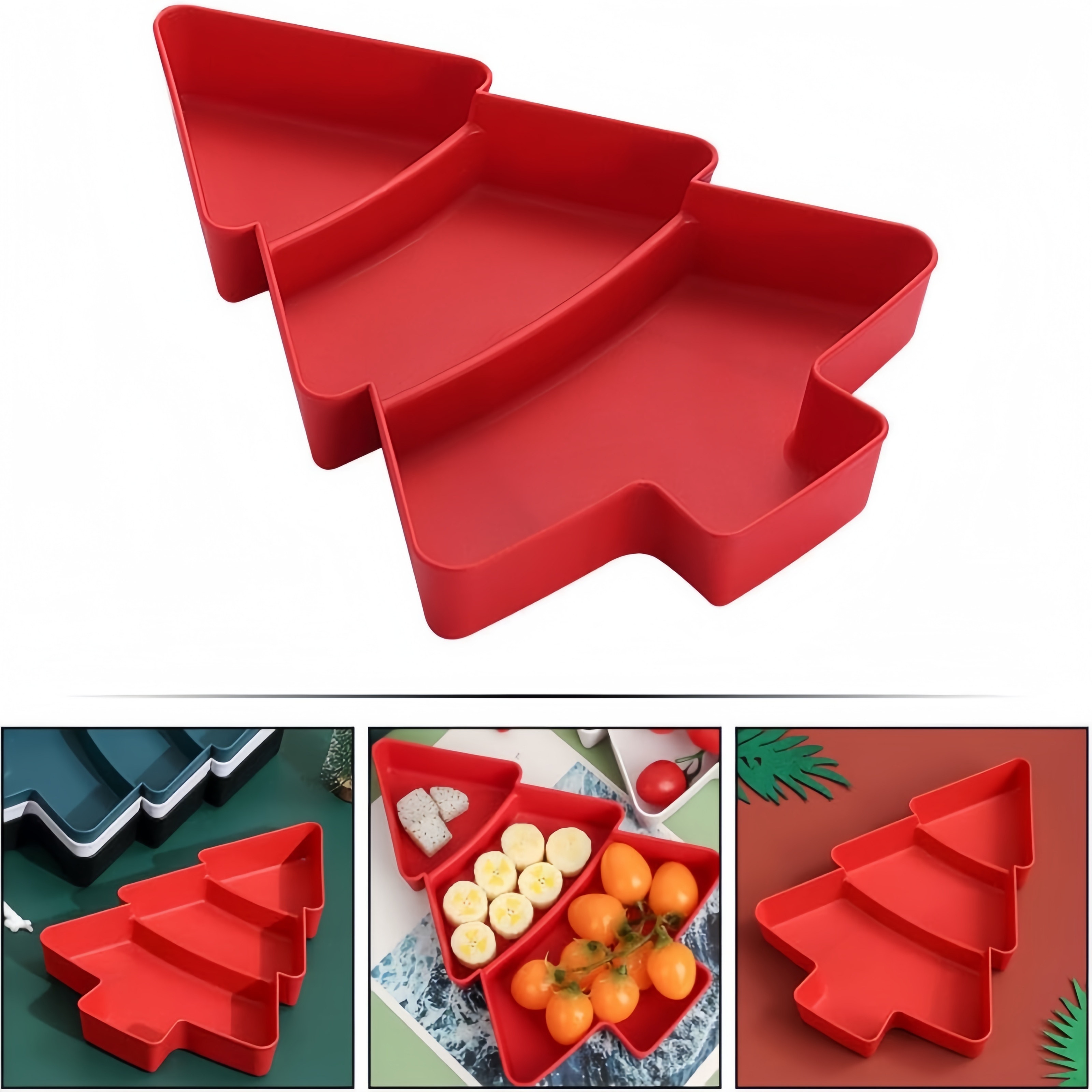 

Christmas Tree-shaped Plastic : 3 Compartments For Dried Fruits, , , And - For Parties