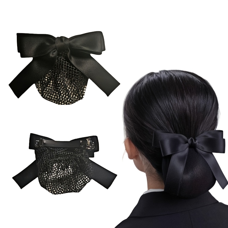 Haarspange Mit Haarnetz & Schleife – Schwarz, Dehnbar, Für Dutt & Hochsteckfrisuren, Dekorativ, Für Damen