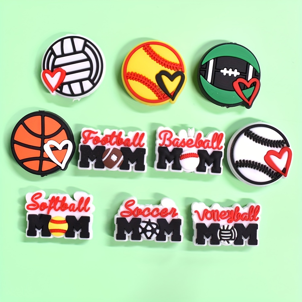 

10-piece Sports Fan Bead Set - Softball, Soccer, Volleyball & Football Charms For Diy Jewelry, Keychains & Bag Decorations