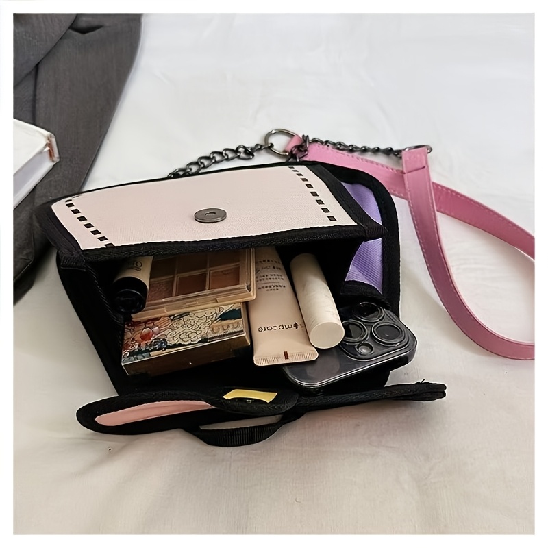 Borsa a tracolla creativa bidimensionale con effetto fumetto, colori a contrasto, piccola borsa a tracolla portatile per uso quotidiano_voghion.com