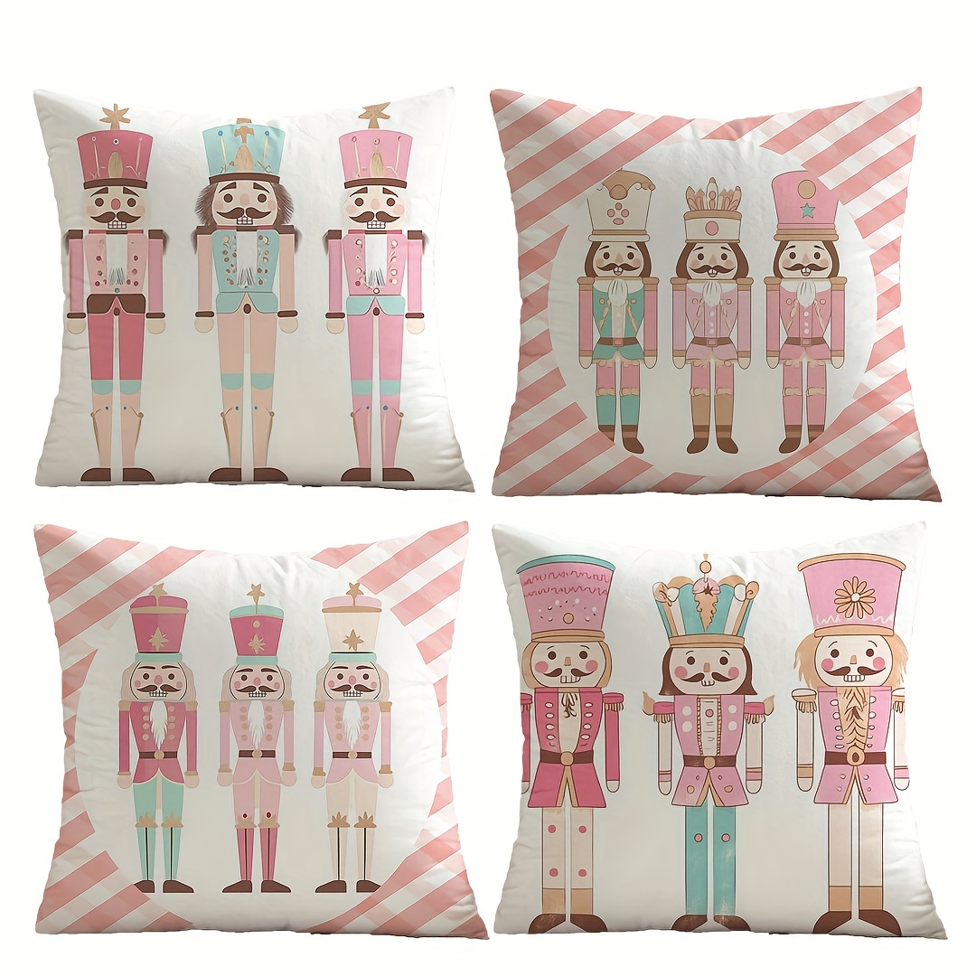 

Jit Set Of 4 Preppy Nutcracker Print Throw Cushion Covers, Christmas Decoration, Festive Party Decor, 17.7x17.7 Inches, Zippered, Machine Washable, 100% Polyester, Sofa & Bedroom Without Inserts