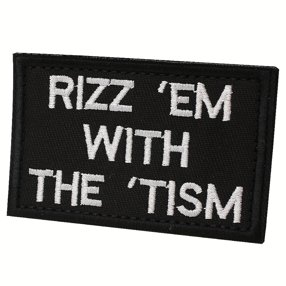 TEMU Patch Amusant "RIZZ' EM with THE '" à Crochet et Boucle - Badge Brodé pour Casquettes, Sacs & Décoration d'Uniforme