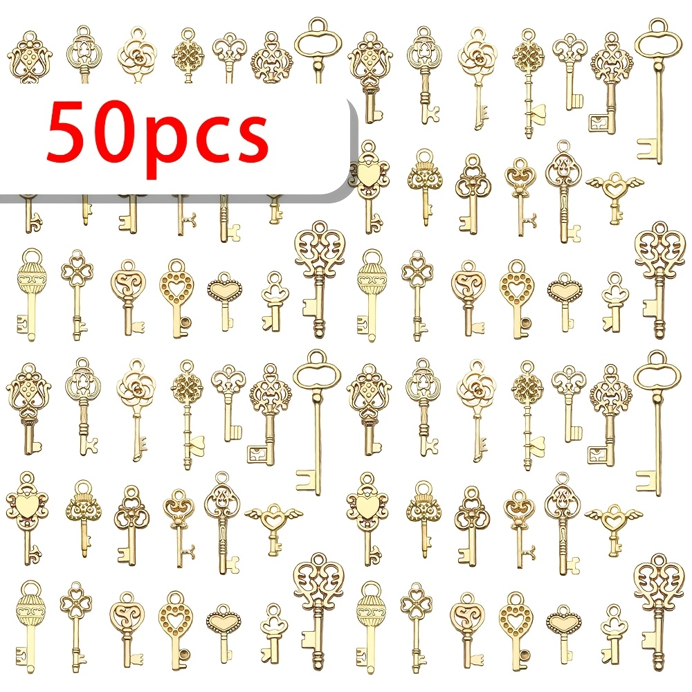 Image of 50/100pcs Random Styles Golden Small Key Pendant Jewelry Additions For Necklace Bracelet Earring Craft Supplies
