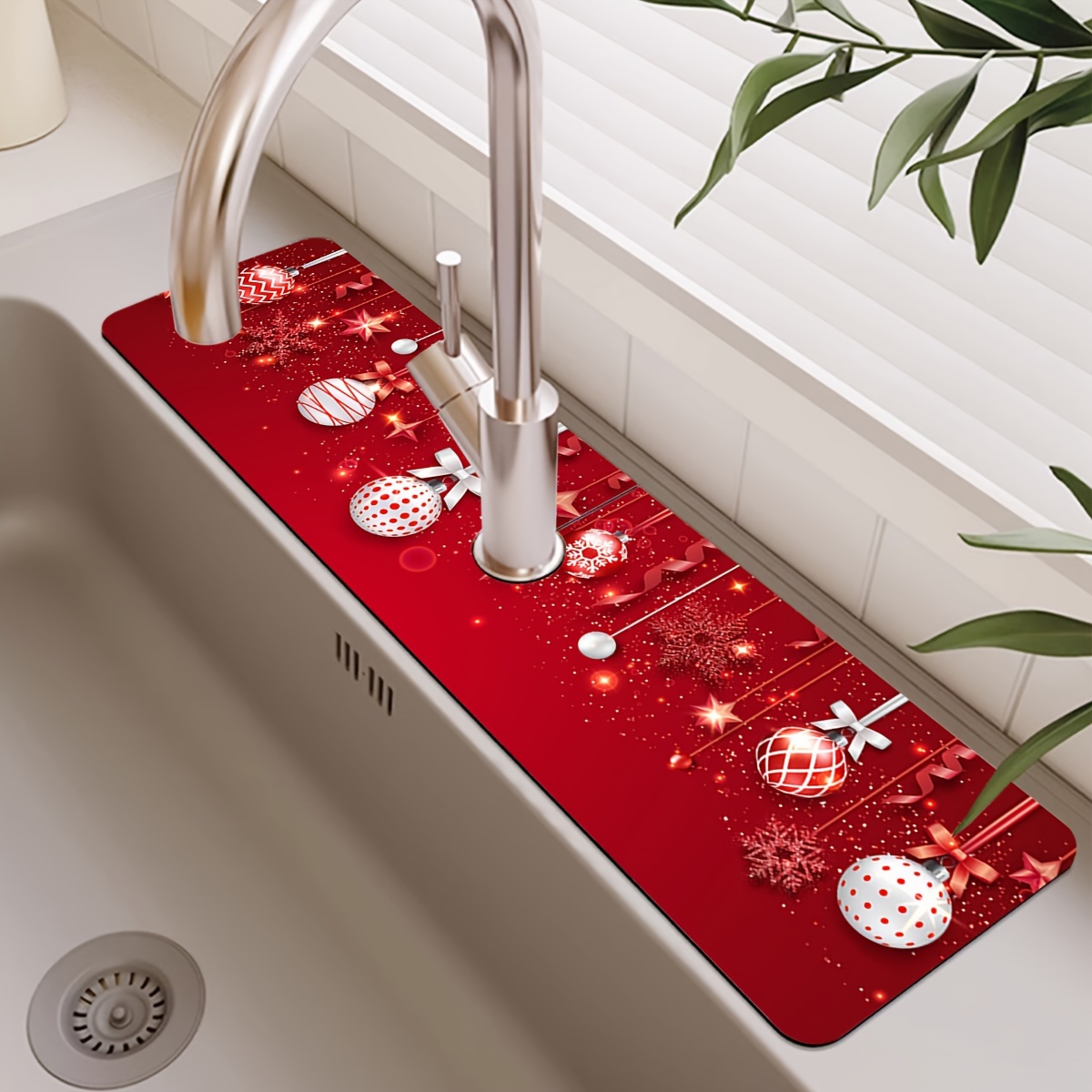 

1pc Christmas Theme Diatomaceous Earth Sink Faucet , Quick-dry Absorbent Mat, Mold-resistant Kitchen And Bathroom Countertop Protector, Festive Decorations