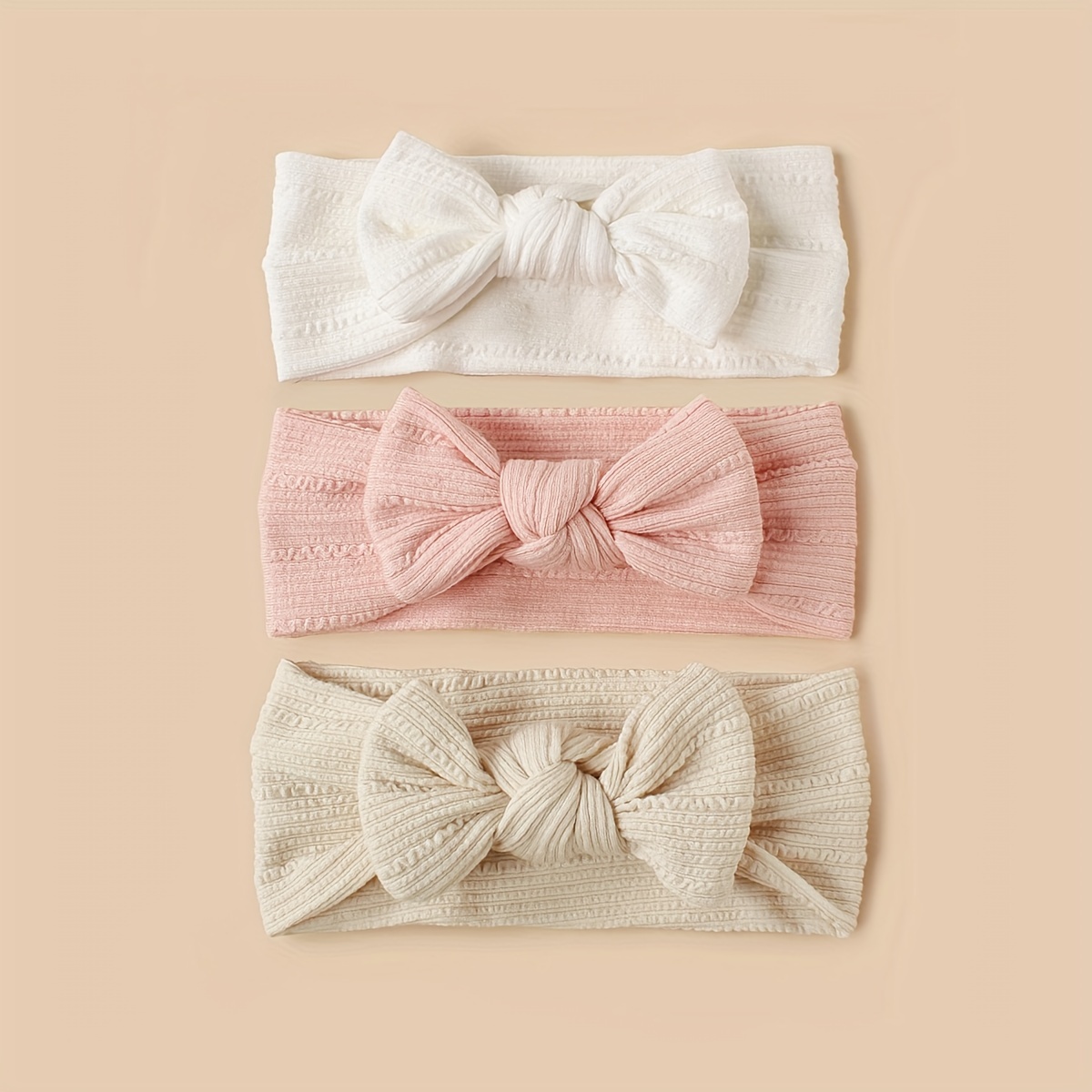 

Soft Knit Bow Headbands For Kids: High Elasticity Nylon Infant Hairbands - Set Of 3 In Colors