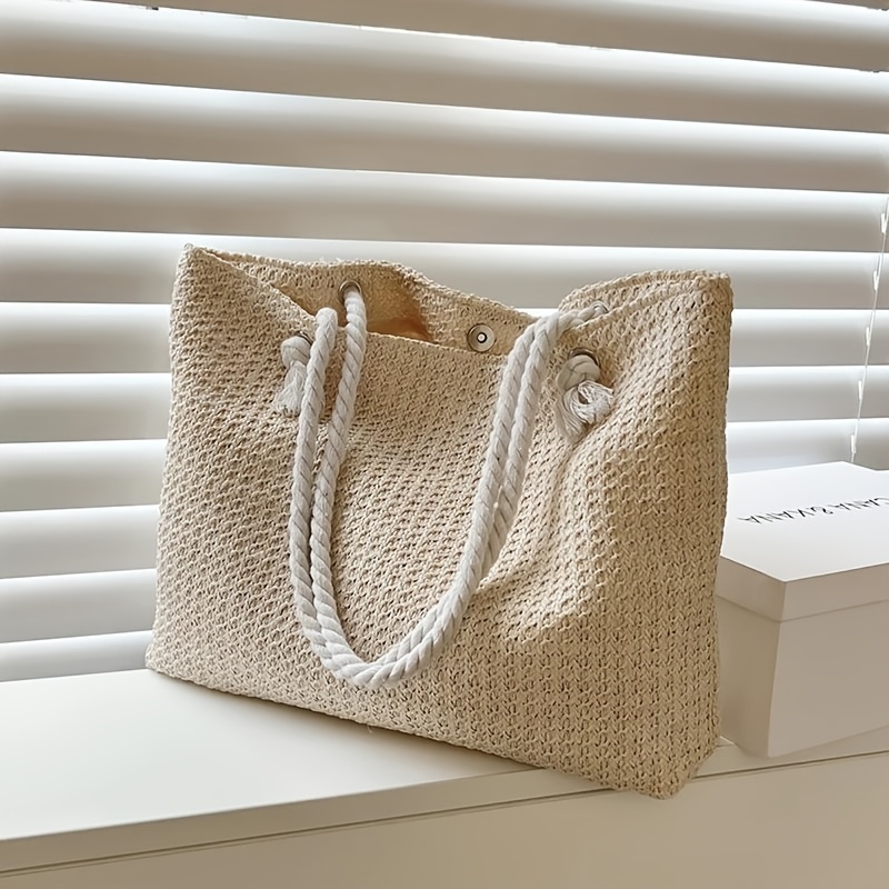 Image of Summer Handmade Woven Women's Shoulder Bags Boho Straw Weaving Fashion Underarm Bag Large Capacity Ladies Vacation Handbags
