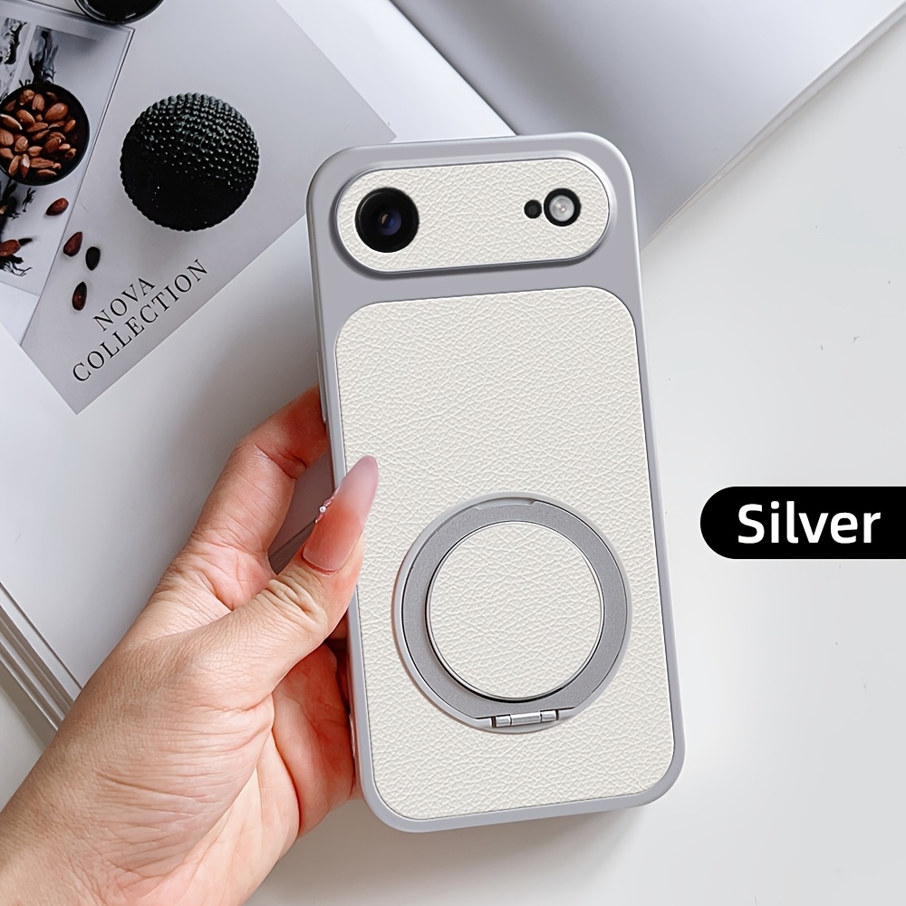 TEMU Phone Case - Dirt-resistant, Anti-fingerprint Lychee Skin Texture Phone Case Suitable For Iphone 17 Air With Circular Bracket Anti-knock