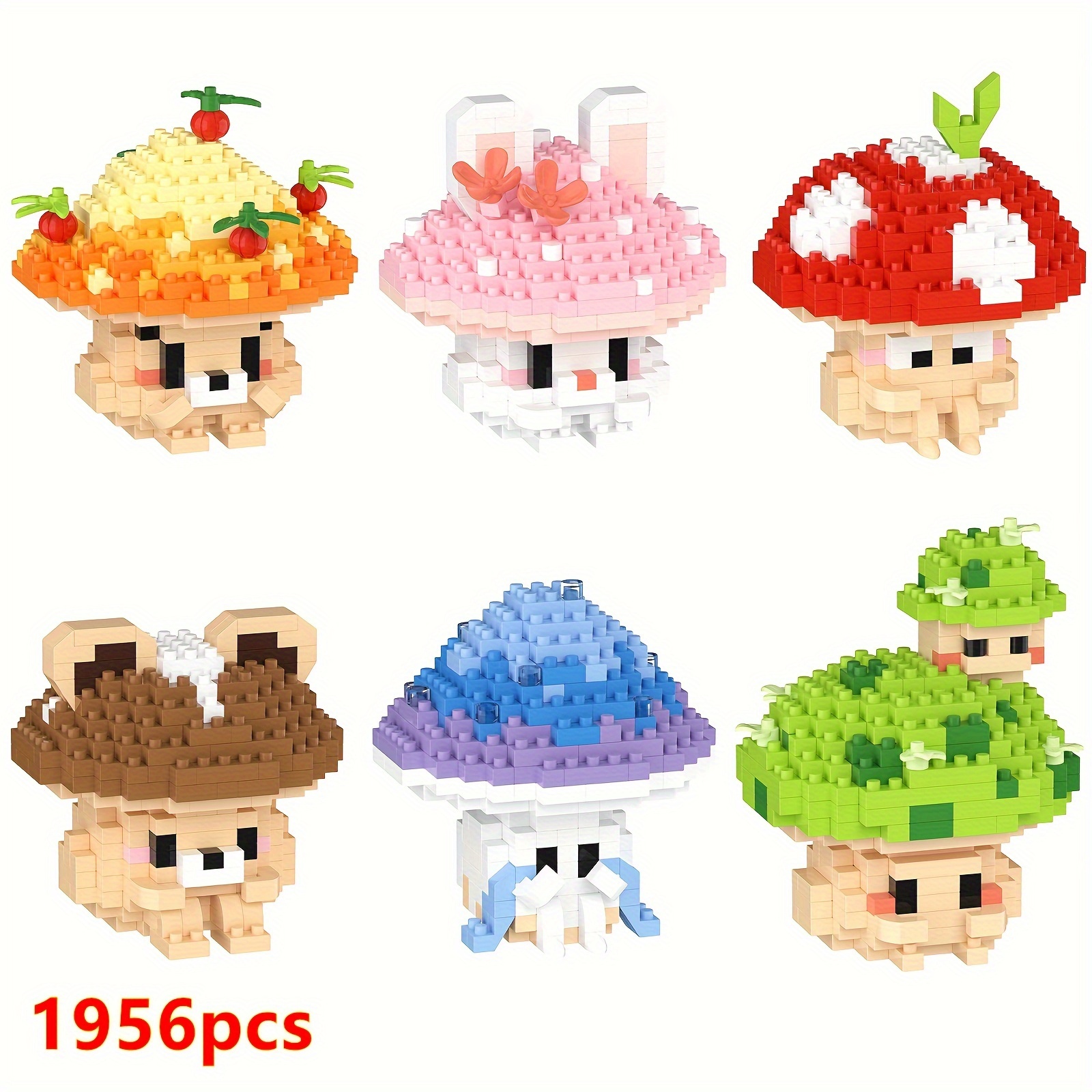 TEMU 6pcs Mushroom Microparticles Building Blocks, Building Toys Bricks, Assembled Model Intelligent Toy, Christmas Gift, Birthday Gift, Creative