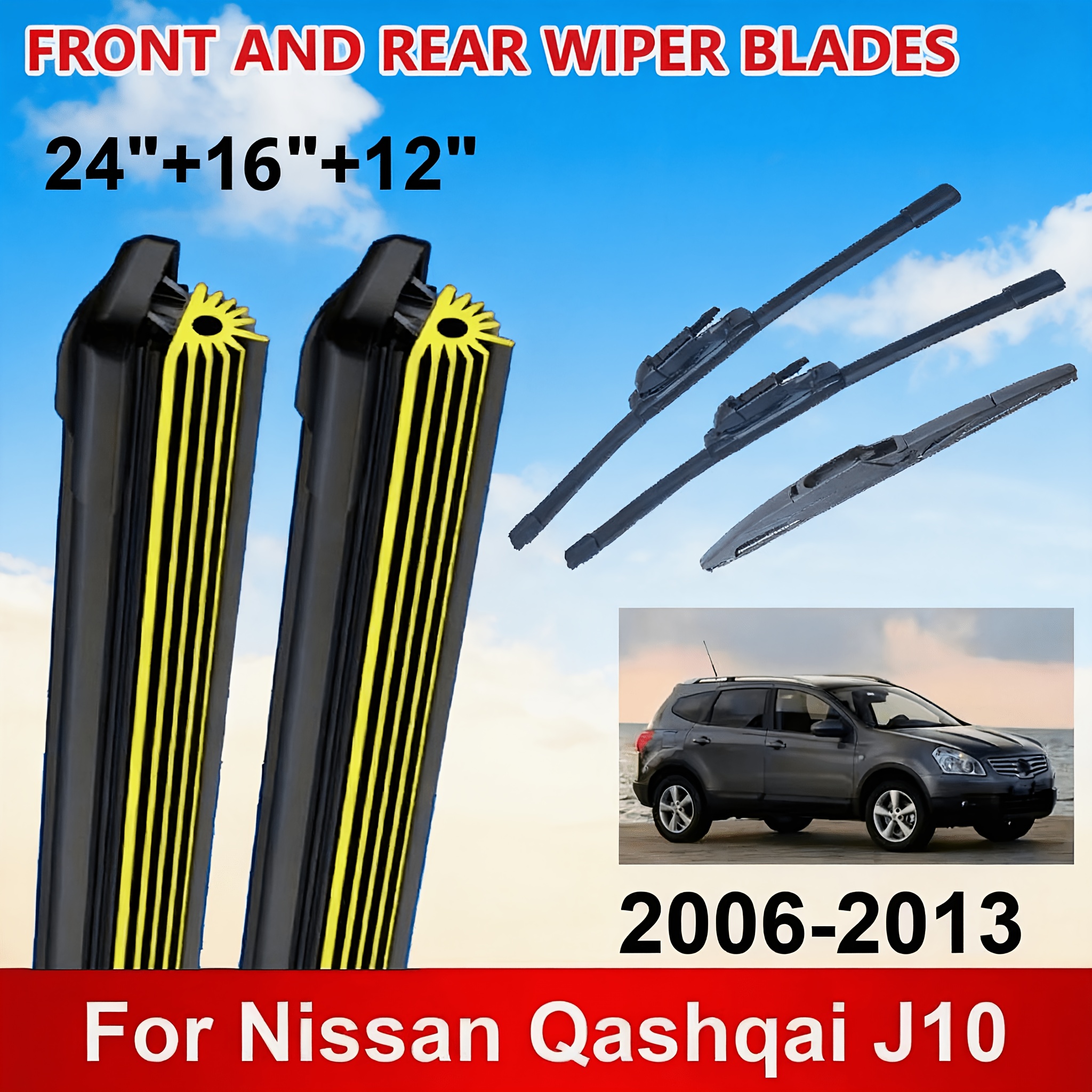 TEMU Front & Rear Wiper Blades Set For J10 2006 - 2013 Windshield Windscreen Window Brushes, 11-layer Rubber Strip Wiper