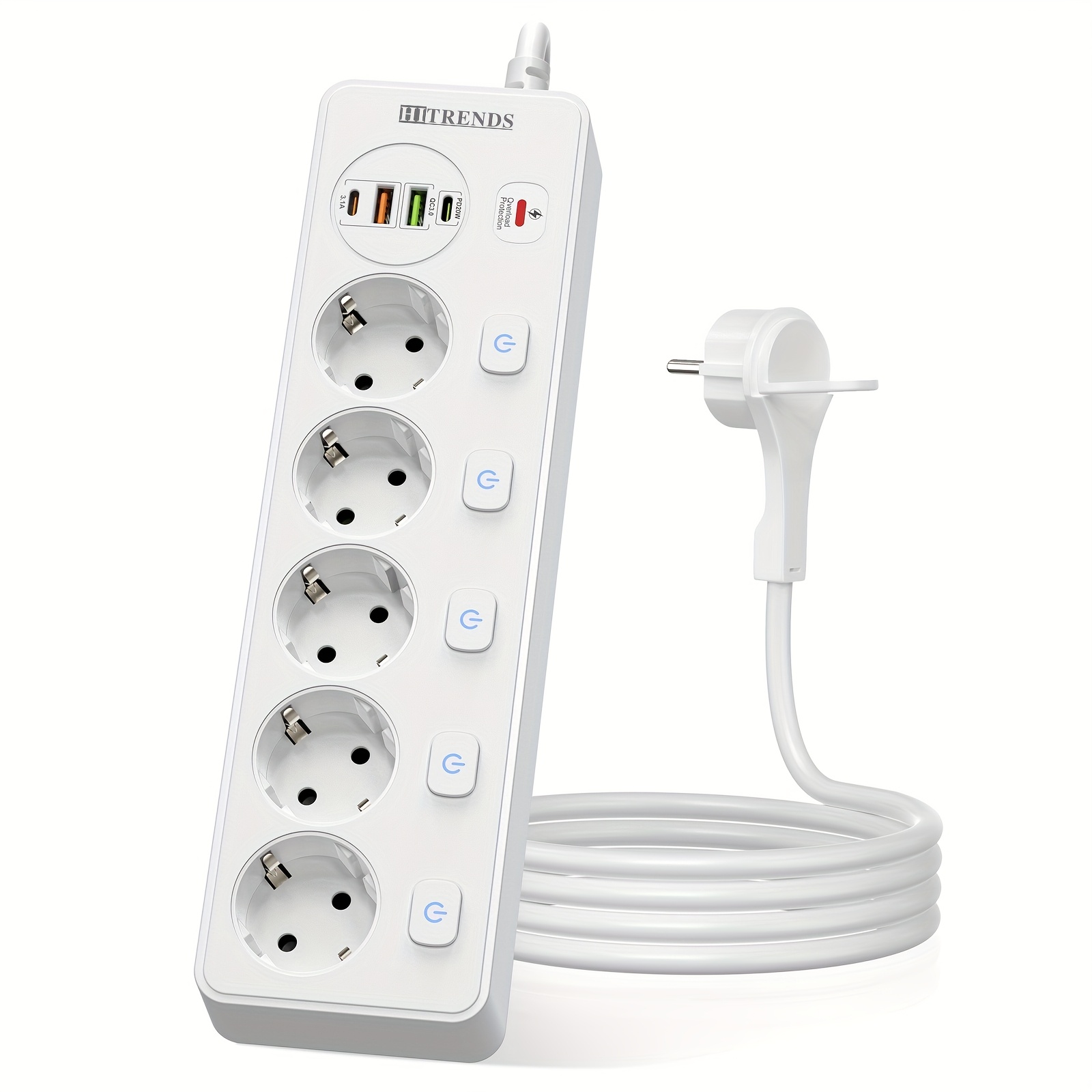 wall mounted power socket with 5 outlets individual switches 4 usb ports   protection and 2    home and office use