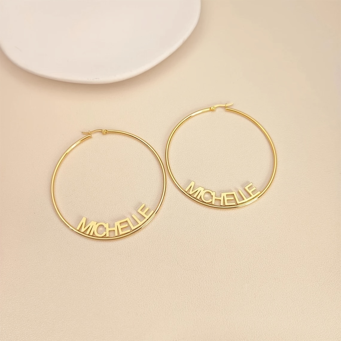 TEMU Custom Name Hoop Earrings, Personalized 70mm Earrings, Stainless Steel Round Earrings, Women's Popular Jewelry, Language To English