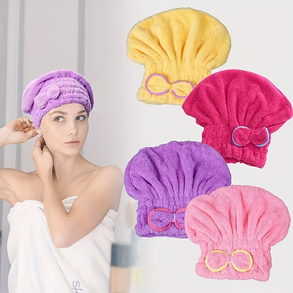 hair dryer cap with bowknot coral fleece super absorbent quick dry towel shower cap