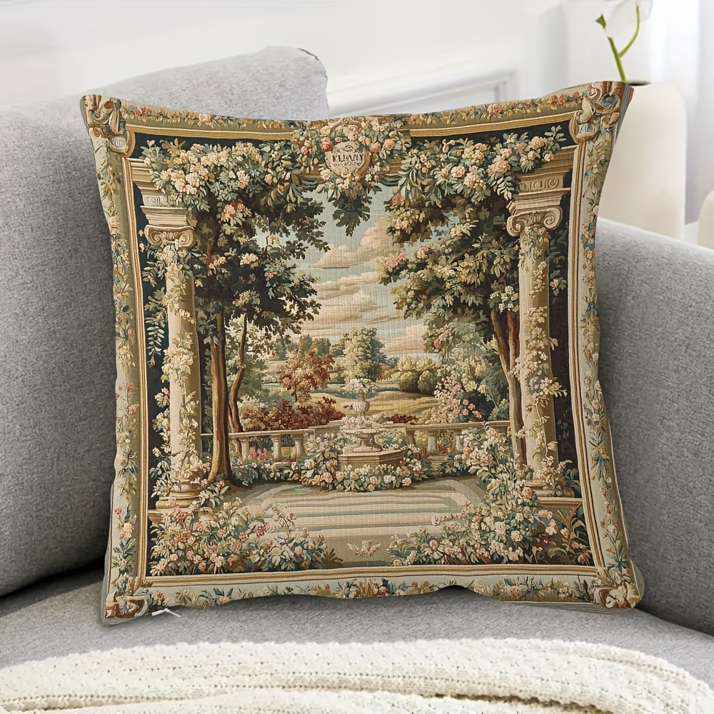 

1pc Contemporary French Royal Embroidery Tapestry Pillow Cover, Double-sided Printed, Hand Wash Only, Zipper Closure, Woven Polyester, Decorative Cushion For Room Types, 18x18inch