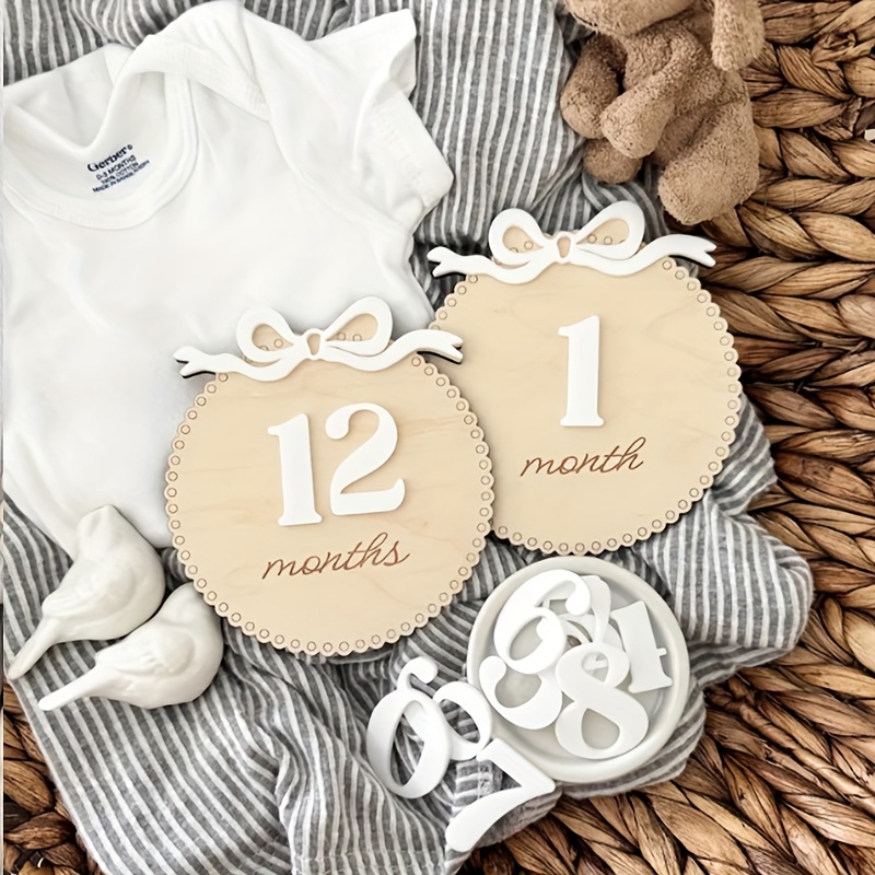 Image of 3d Engraved Wooden Monthly Milestone Discs Memory Markers Photo Props Commemorative Signs Gift