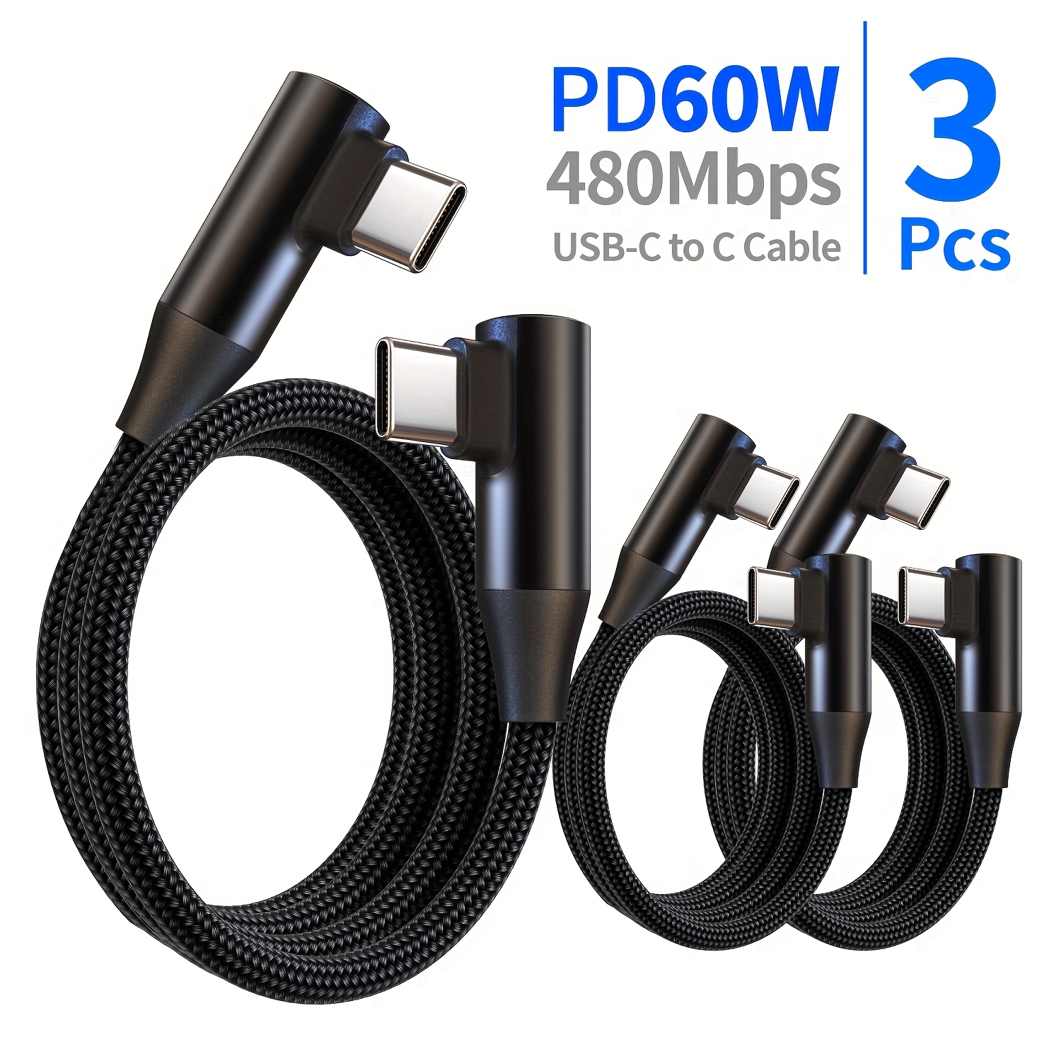 60w Braided Fast Charging Data Cable Dual 90 Degree Right Angle Usb-c Charging Data Cable Suitable For Type-c Interface Fast Charging 25cm/50cm/1m/2m