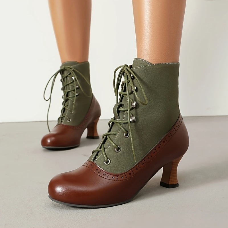 TEMU Vintage Victorian Lace-up Ankle Boots For Women Retro Kitten Heel Fashion Footwear For Occasions, Women Shoes