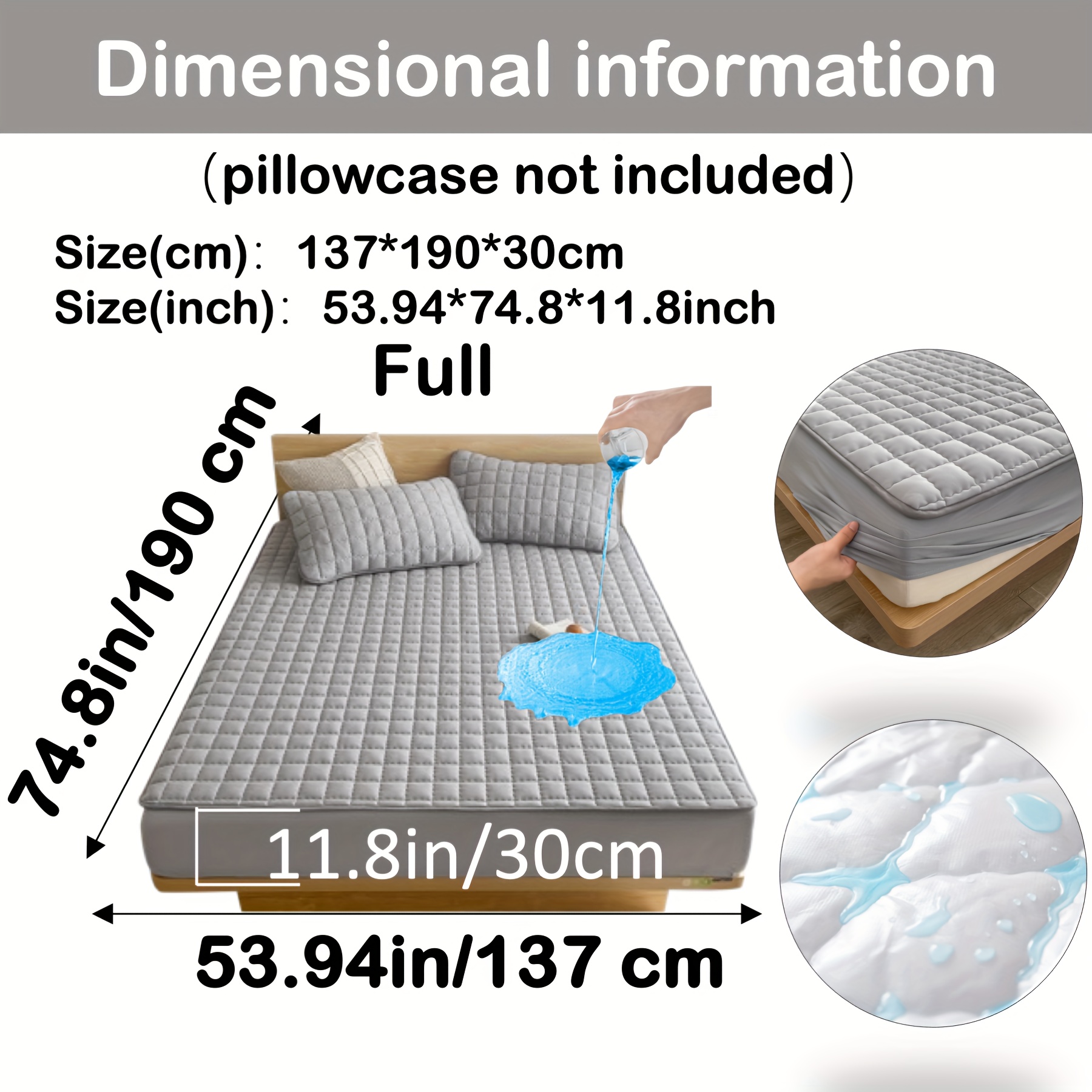 TEMU 1 pièce Drap-housse matelassé imperméable, Drap-housse imperméable de couleur unie/Protège-matelas imperméable, Convient pour votre chambre,