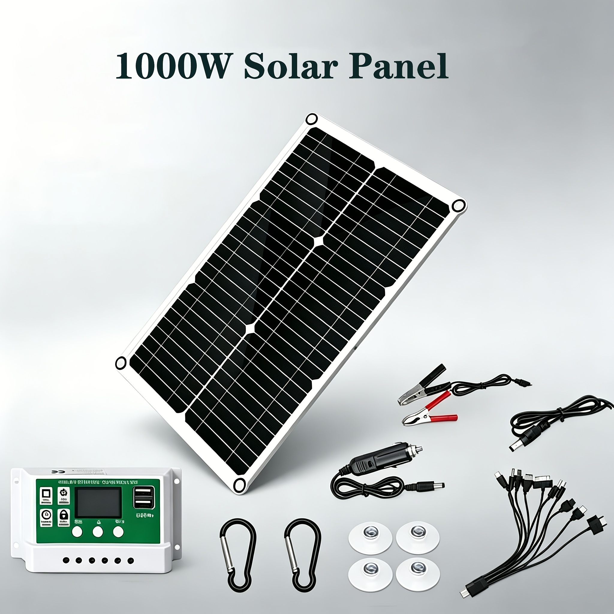 TEMU Portable 1000w Solar Panel Lightweight Foldable Monocrystalline Charging Panel, Built-in Angle Adjustable Stand, -one Cable Set For Road Trip,