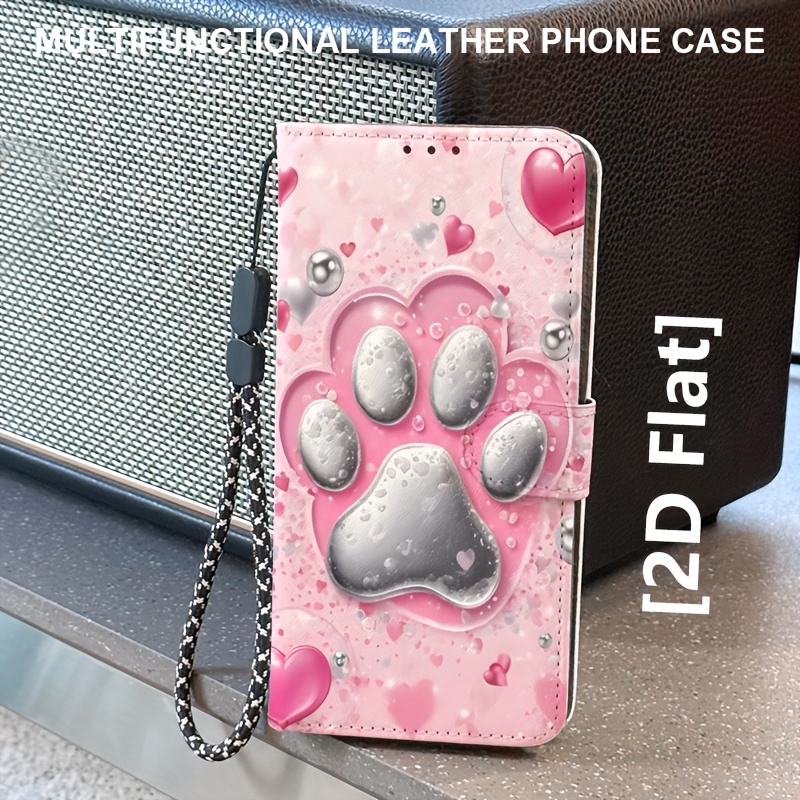TEMU Phone Case: 2d Flat Paw Print Pattern Magnetic Flip Wallet Phone Case, Suitable For Galaxy S26/s26 Plus/s26 Ultra/s25/s25 Plus/s25 Ultra/s25