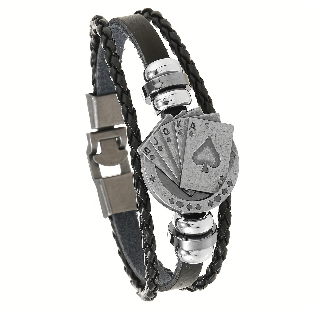 1 Punk Style Alloy Poker Faux Leather Bracelet, Personalized Beaded Woven Bracelet